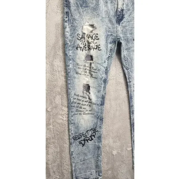 Road Narrows NYC Mens Drip Savage Distressed Denim Skinny Slim Jeans - Picture 3 of 8